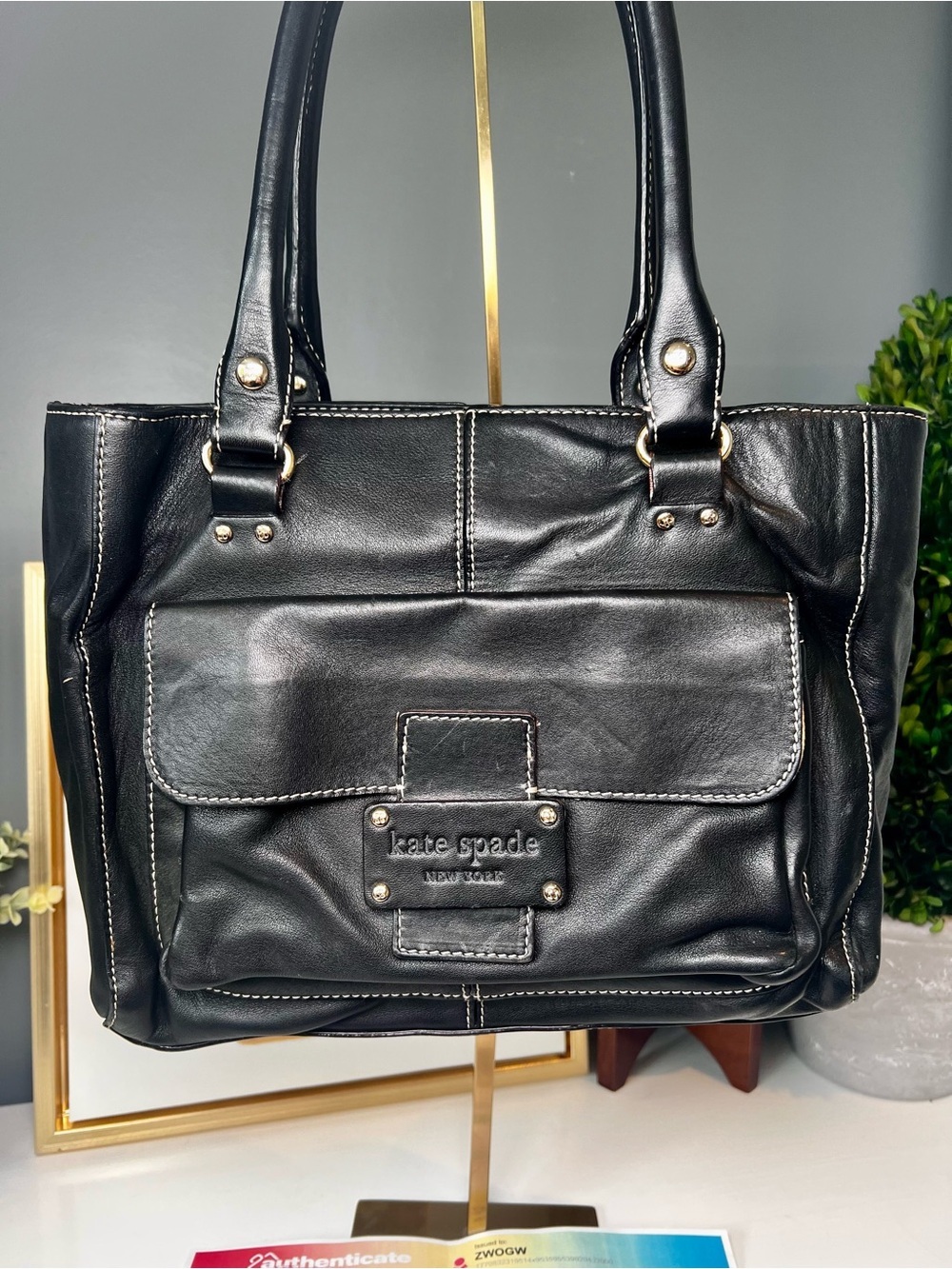 Kate Spade Front Pocket Quinn Tote in Black Leather with COA - Picture 3 of 16